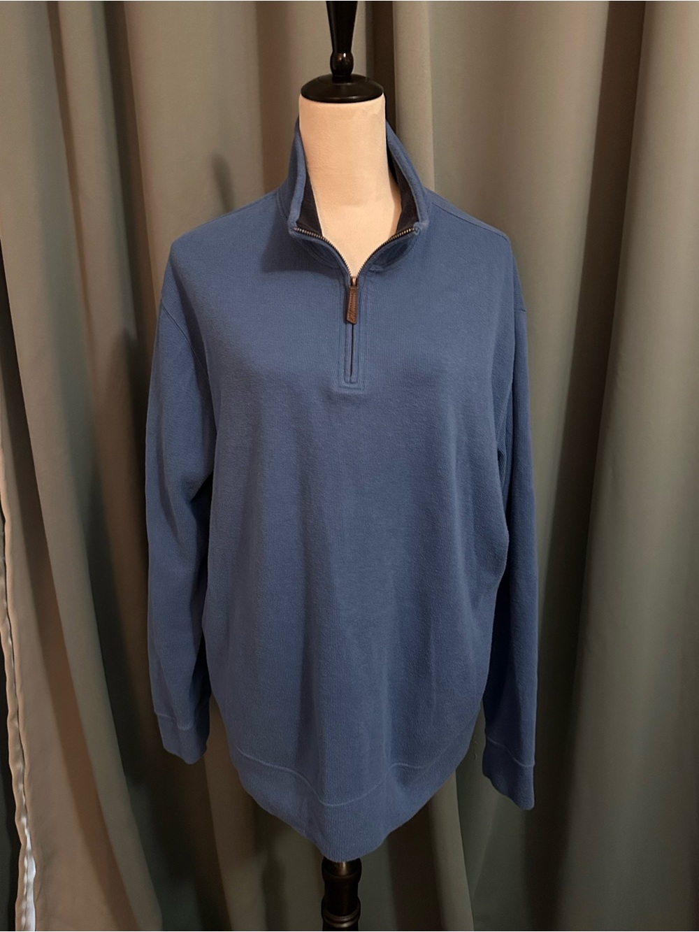 Lands' End Men's XL 1/4 Zip Pullover Blue Cotton Blend Long Sleeve Sweater